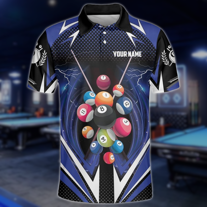 Custom Black Blue Billiard Team Shirt For Men, Custom Pool Billiard Shirts BLD0277