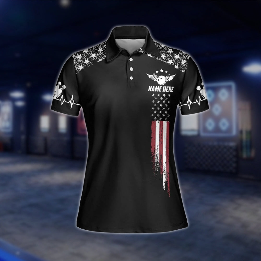 American Flag Custom Womens Bowling Polo Shirt, Custom Patriotic Bowling Team Shirt For Women BW0145 BOW0206