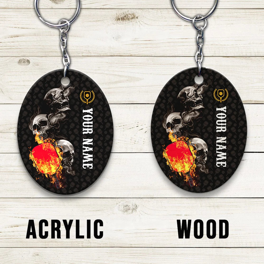 Pickleball Skull Hello Darkness My Old Friend Personalized Name 3D Keychain Gift For Pickleball Player ORN0199