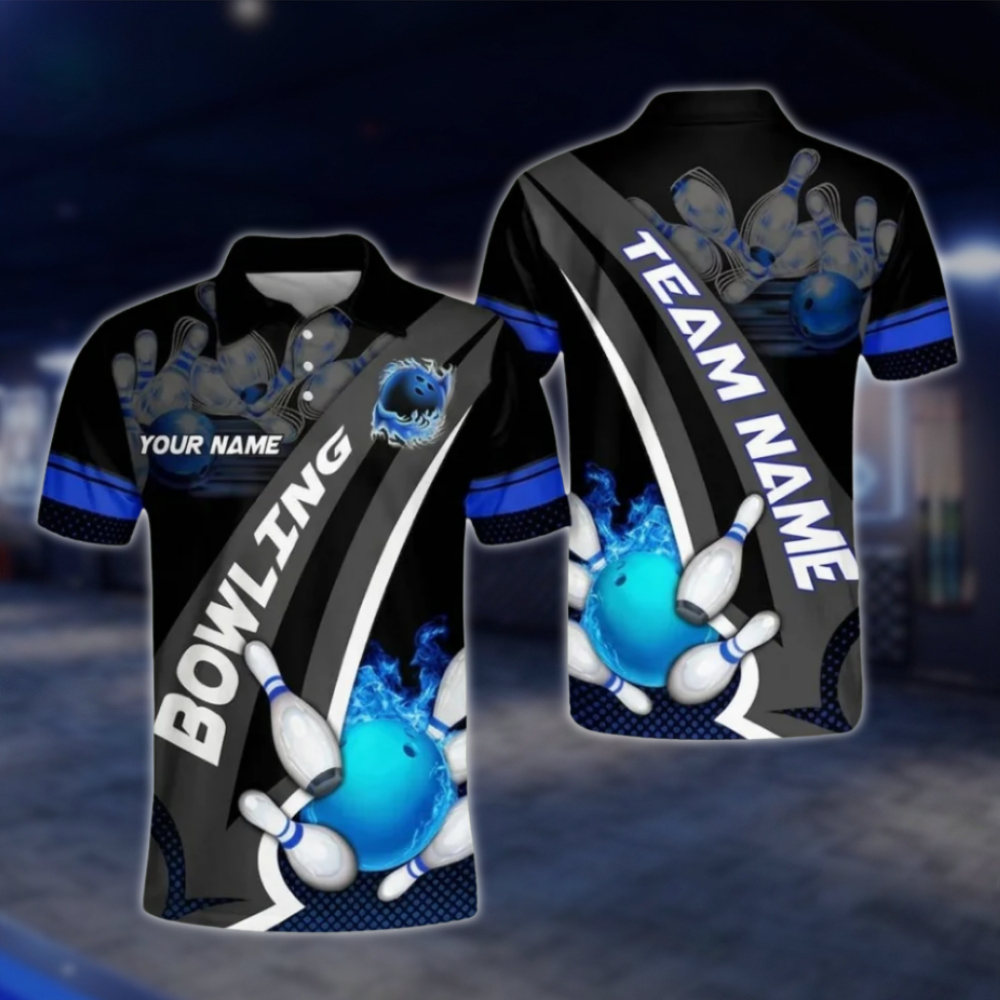 Custom Team Flame Ball Bowling Polo Shirt For Mens, Black And Red Custom Bowling Shirts BO0107 BOW0416