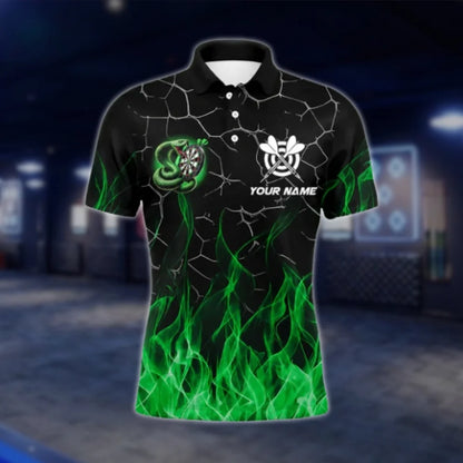 Snake Green Flame Custom Dart Polo Shirt For Men, Custom Snake Darts Team Shirts DAT0378