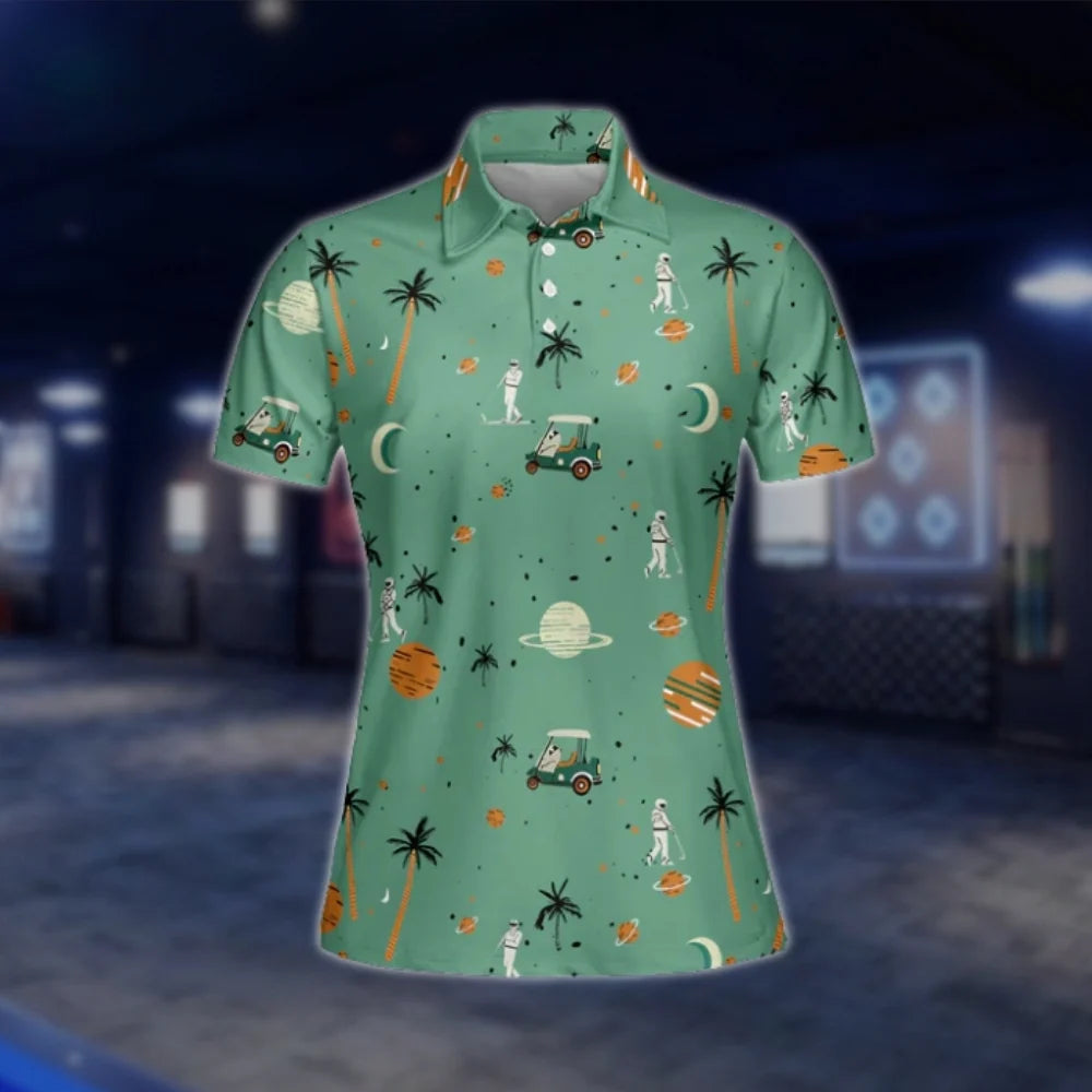 Astronaut Women's Green Golf Polo Shirts, Space Golf Shirts For Women GOF0278