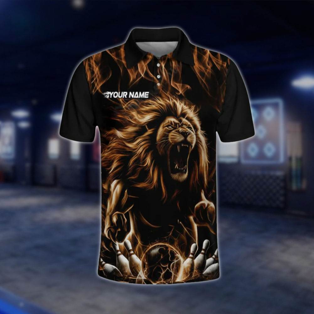 Custom Lion Flame Bowling Polo Shirt For Mens, Custom Lion Flame Bowling Team Shirts BZ0482 BOW0407
