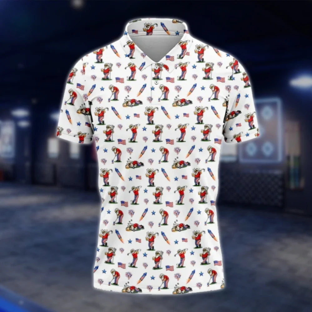 Old Man USA Flag Funny Golf Polo Shirt For Men, Funny Patriotic Golf Shirt GOF0091