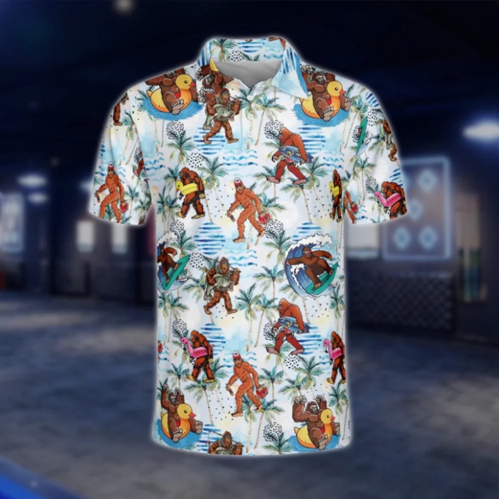 Tropical Bigfoot Beach Golf Polo Shirt For Men, Bigfoot Golf Shirts GOF0152
