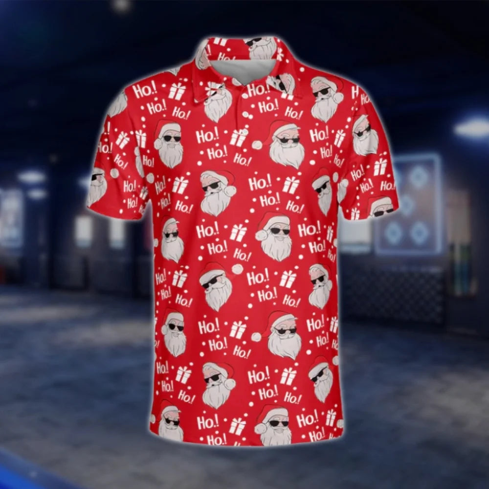 Funny Santa Red Mens Golf Polo Shirt, Christmas Golf Shirt GOF0134