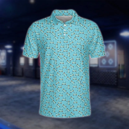 Golf Cart Pattern Teal Golf Polo Shirt For Men, Blue Golf Shirt Men GOF0149