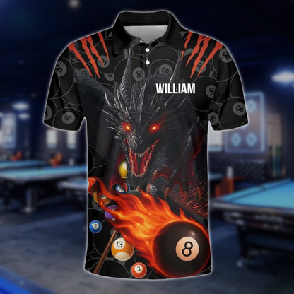 Custom Dragon Flaming 8 Ball Billiard Men Polo Shirt, Custom Dragon Billiard Shirts For Team BLD0273