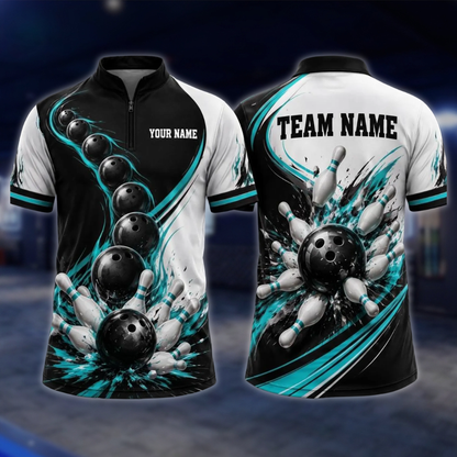 Personalized Team Blue Splash Bowling Jersey, Mens Custom Bowling Shirt BE0242 BOW0083
