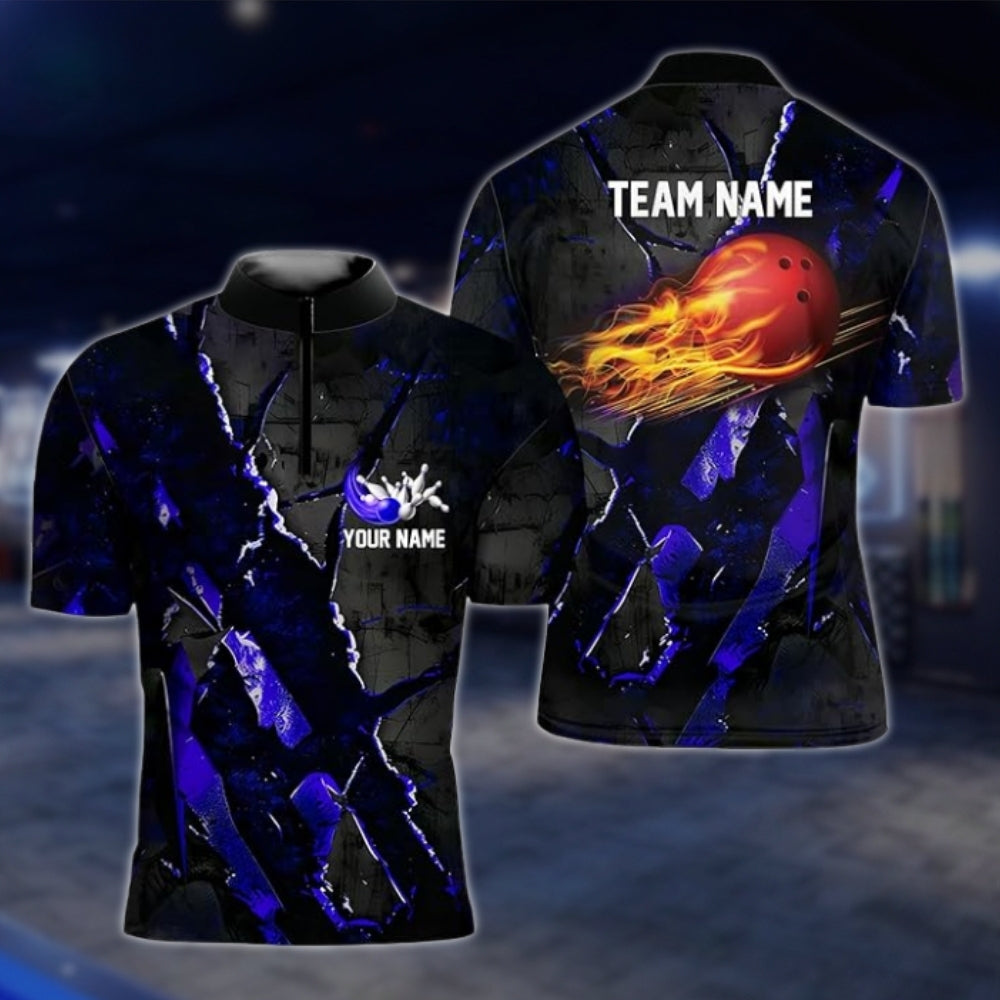 Custom Fire Ball Black Red Bowling Jersey For Mens, Custom Team Flame Bowling Shirts BZ0093 BOW0461