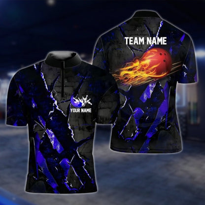 Custom Fire Ball Black Red Bowling Jersey For Mens, Custom Team Flame Bowling Shirts BZ0093 BOW0461