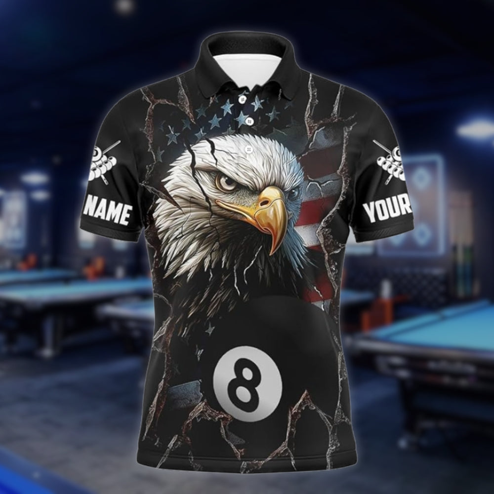 Custom American Eagle  8 Ball Polo Shirt For Mens, Custom Eagle Patriotic Billiard Team Shirts BLD0092
