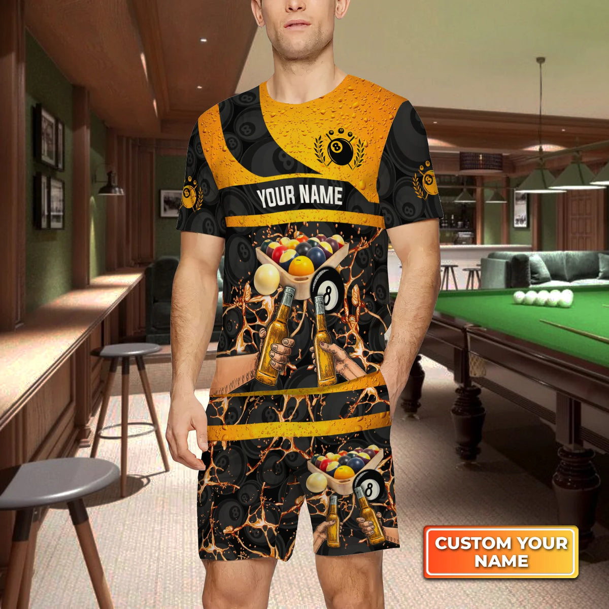 Pool And Beer That's Why I Am Here Custom Name 3D Short Sleeve T-Shirt Men's Board Shorts ORN0284