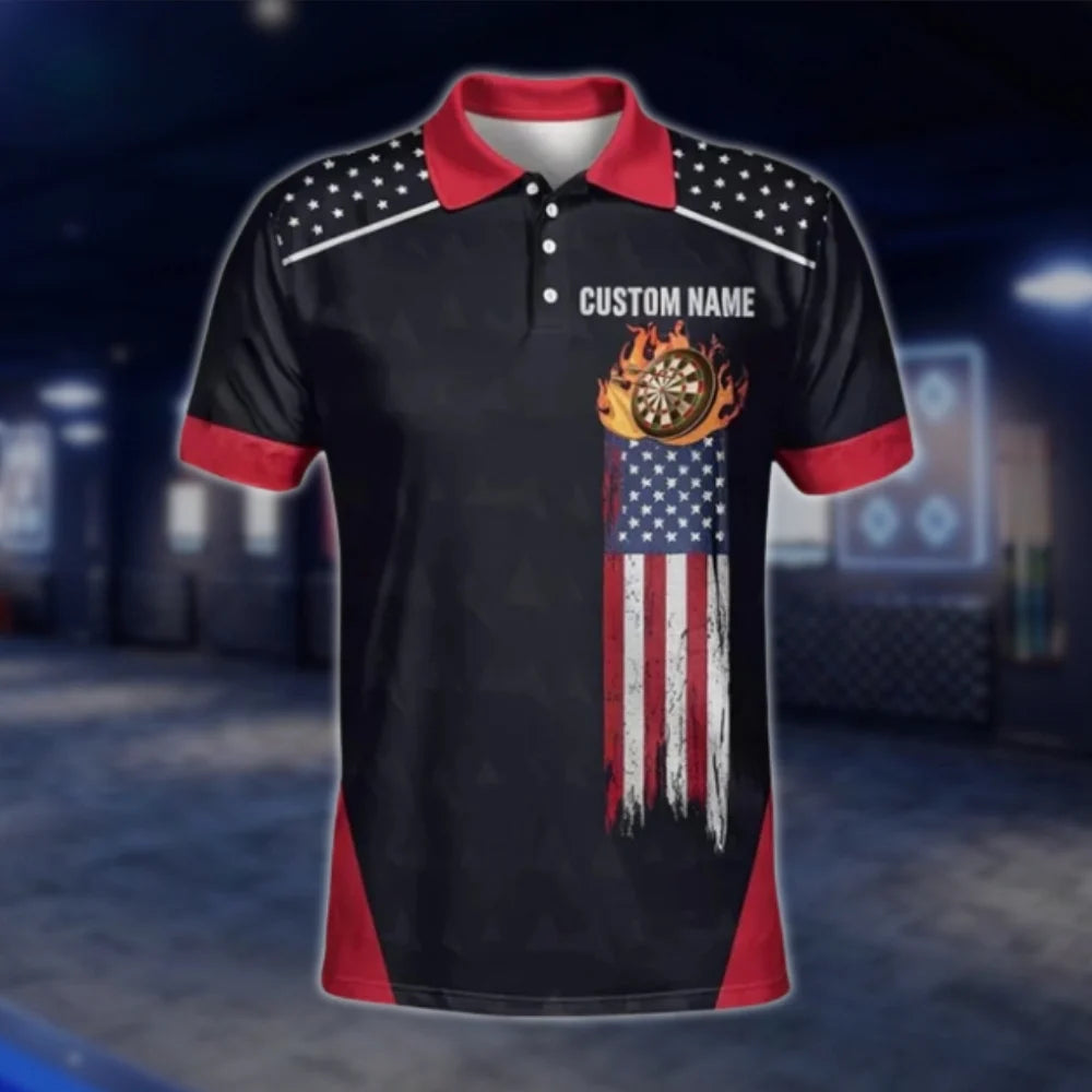 Custom I'd Hit That USA Flag Men's Darts Polo Shirt, Custom Funny Darts Team Shirts DAT0405