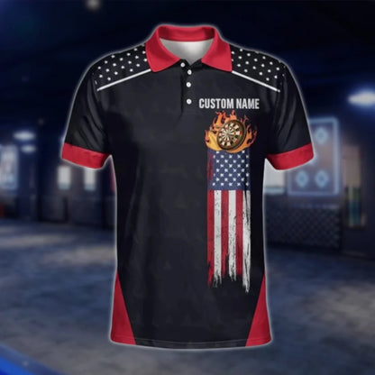 Custom I'd Hit That USA Flag Men's Darts Polo Shirt, Custom Funny Darts Team Shirts DAT0405