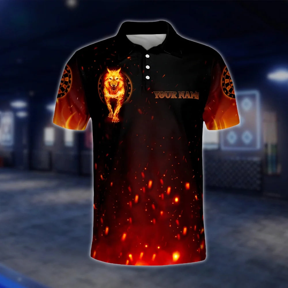 Custom Wolf Flame Dart Polo Shirt For Men, Custom Wolf Dart Shirt DAT0450