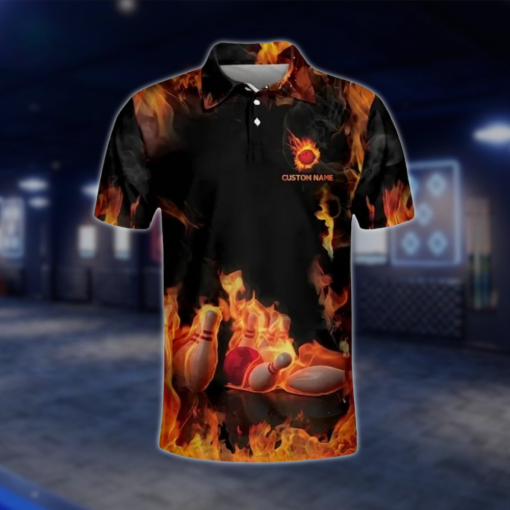 Personalised Mens Bowling King Flame Polo Shirts, Custom Flame Bowling Shirts BM0294 BOW0480