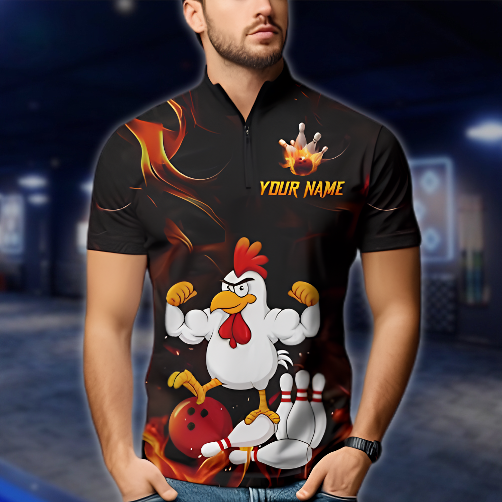 Personalized Funny Rooster Men's Bowling Jerseys, Custom Chicken Bowling Team Shirt BZ0895 BOW0048