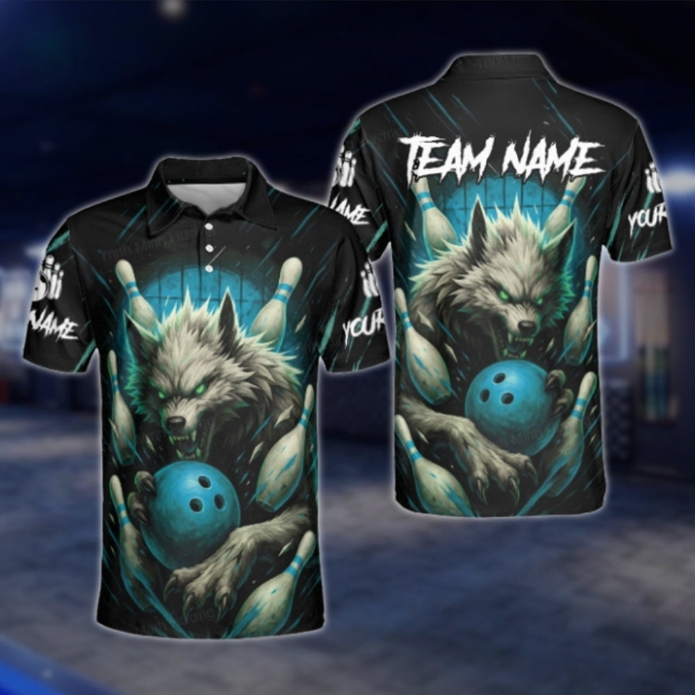 Custom Mens Wolf Bowling Polo Shirt, Custom Wolf Bowling Team Shirts BE0109 BOW0195