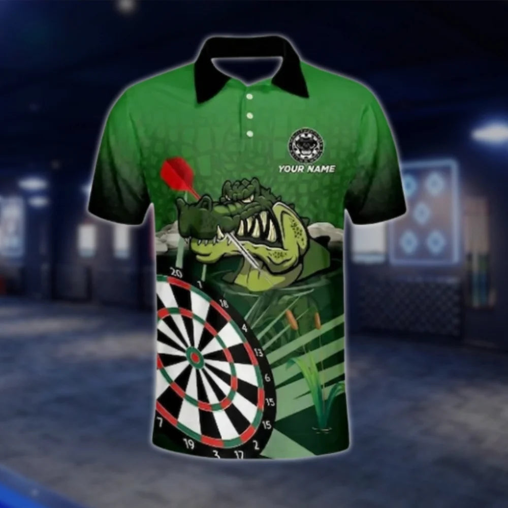 Funny Crocodile Custom Dart Mens Polo Shirt Green, Custom Alligator Dart Team Shirts DAT0254