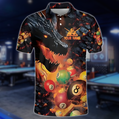 Custom Dragon Billiard Polo Shirt For Men, Custom Dragon Flame Pool Billiard Team Shirts BLD0210