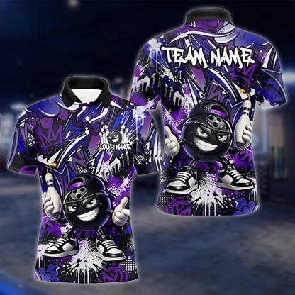Funny Ball Personalized Graffiti Mens Bowling Polo Shirt, Custom Team Bowling Shirt BZ0914 BOW0012