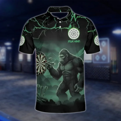 Custom Bigfoot Sasquatch Mens Dart Polo Shirt Green, Persoanlized Bigfoot Dart Team Shirts DAT0268