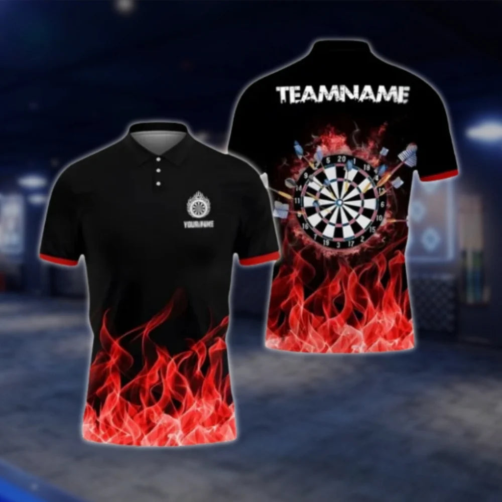 Custom Blue Flame Dart Polo Shirt For Men, Custom Flame Dart Team Shirts DAT0422