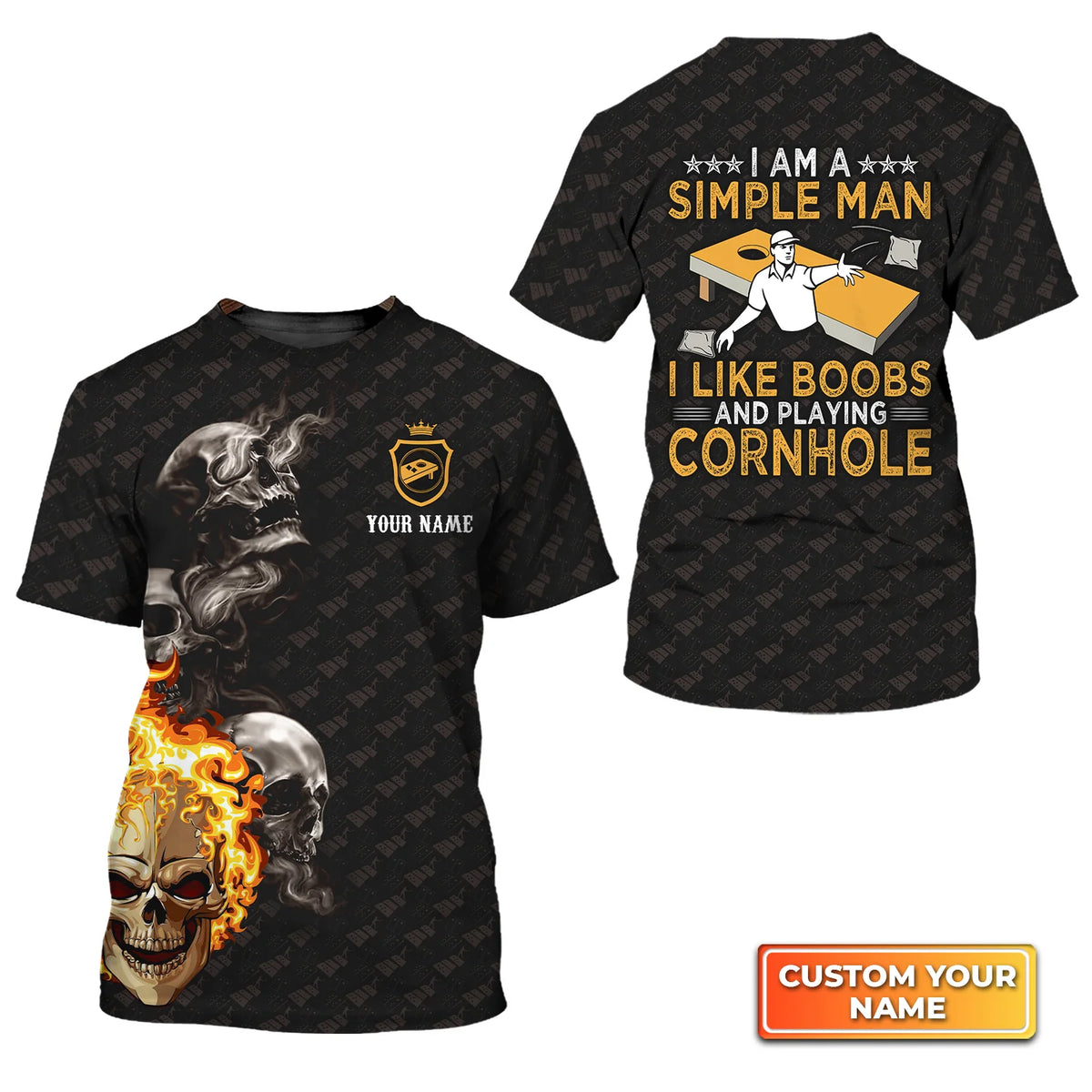 Cornhole Skull Fire Flame Funny Personalized Name 3D Tshirt Gift For Cornhole Players QB95 ORN0281