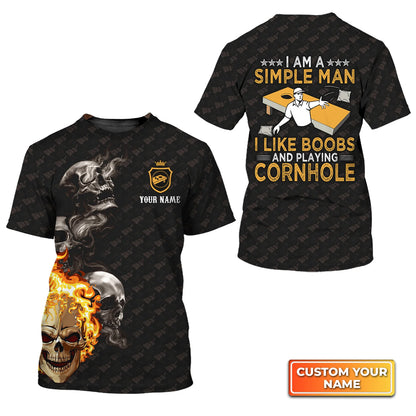Cornhole Skull Fire Flame Funny Personalized Name 3D Tshirt Gift For Cornhole Players QB95 ORN0281