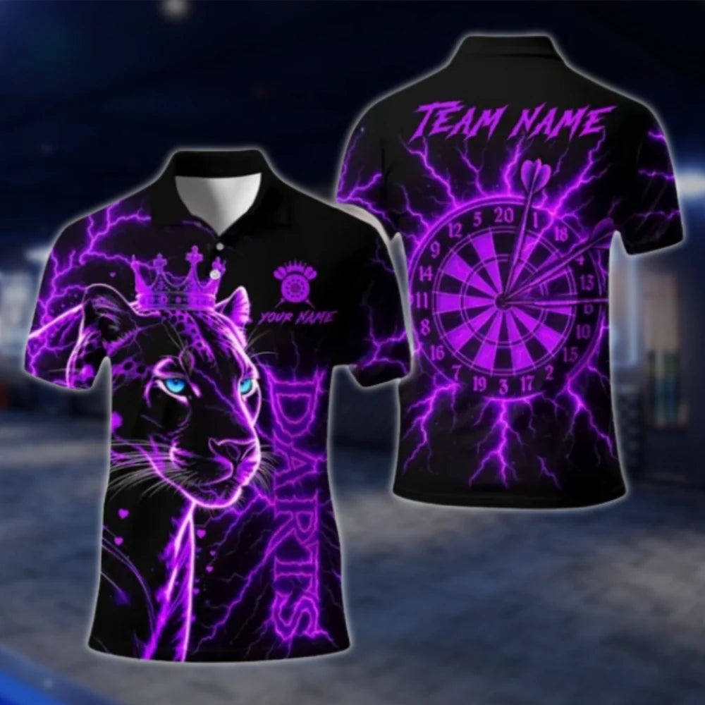 Leopard King Thunder Custom Mens Dart Polo Shirt, Custom Leopard Darts Shirts For Team DAT0308