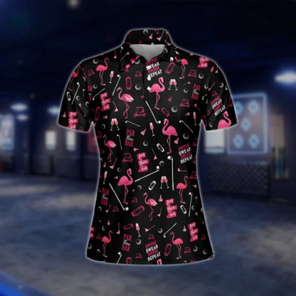 Pink Flamingo Golf Polo Shirts For Women, Ladies Flamingo Golf Shirts GOF0280