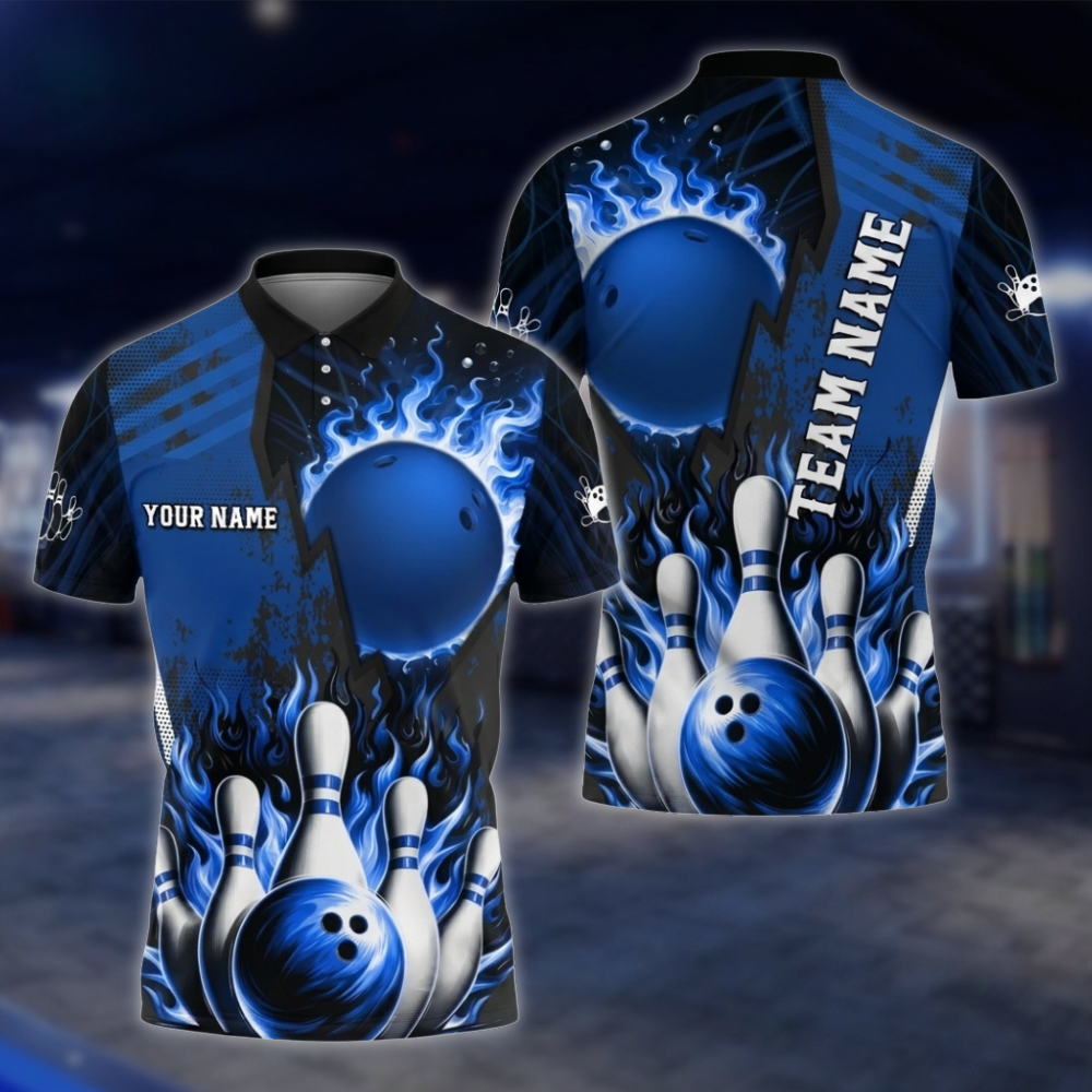 Personalized Fire Ball Red Bowling Polo Shirt For Men, Custom Team Flame Bowling Shirts BZ0812 BOW0144