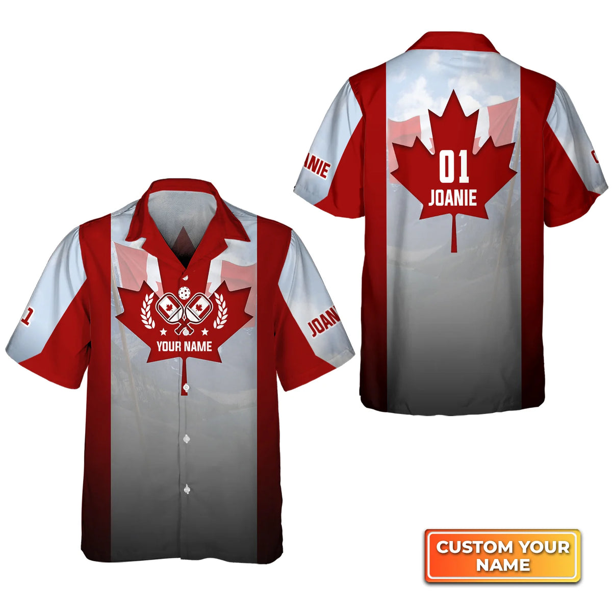Pickleball Canada Flag Personalized Name 3D Hawaiian Shirt QB95 Gift For Pickleball Player PKL0148
