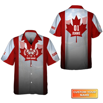 Pickleball Canada Flag Personalized Name 3D Hawaiian Shirt QB95 Gift For Pickleball Player PKL0148
