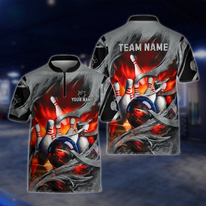 Custom Blue Grey Grunge Bowling Team Jersey For Mens, Custom Bowling Shirts For Team BZ0003 BOW0003