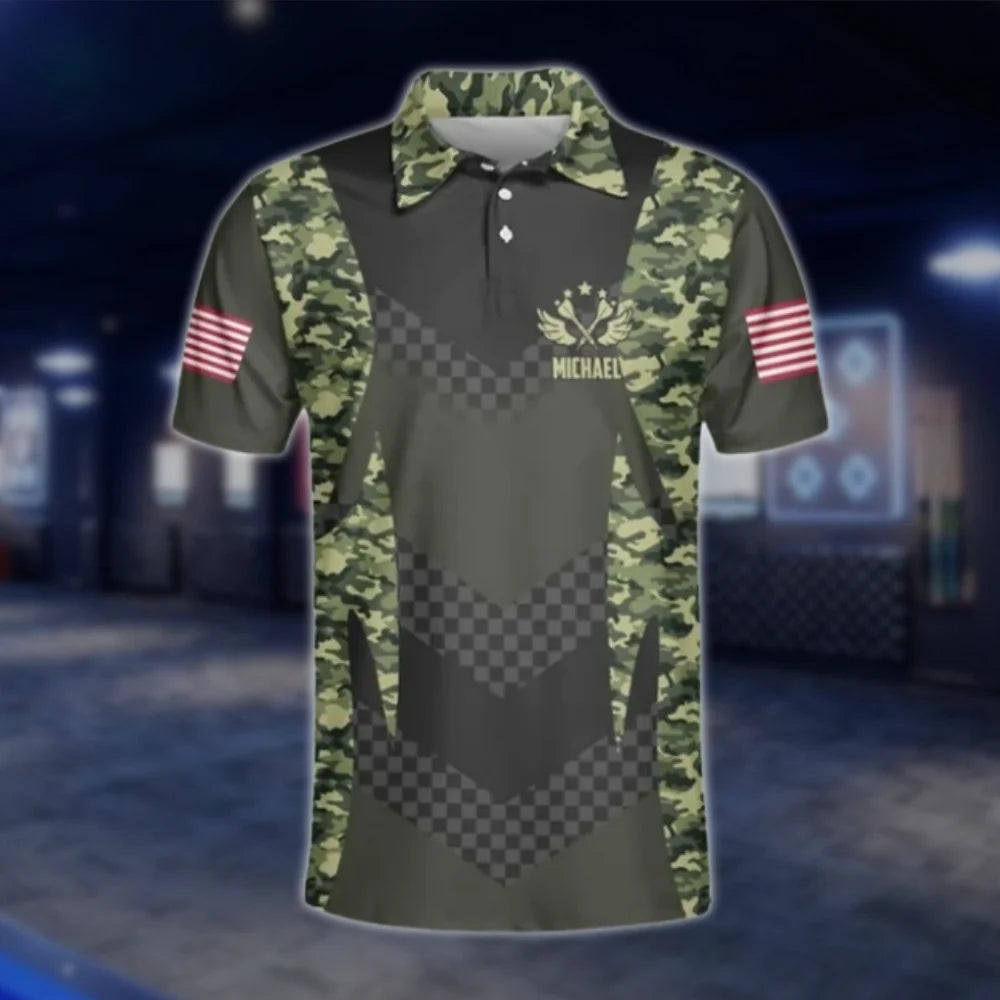Aim Shoot Swear Repeat Personalized Camo Dart Mens Polo Shirt, Custom Funny Dart Shirts DAT0356