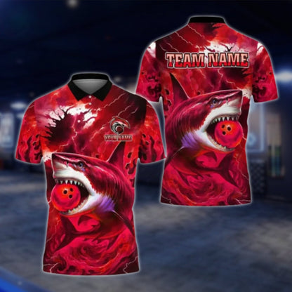 Custom Shark Blue Mens Bowling Polo Shirt, Custom Shark Team Bowling Shirts BE0111 BOW0388