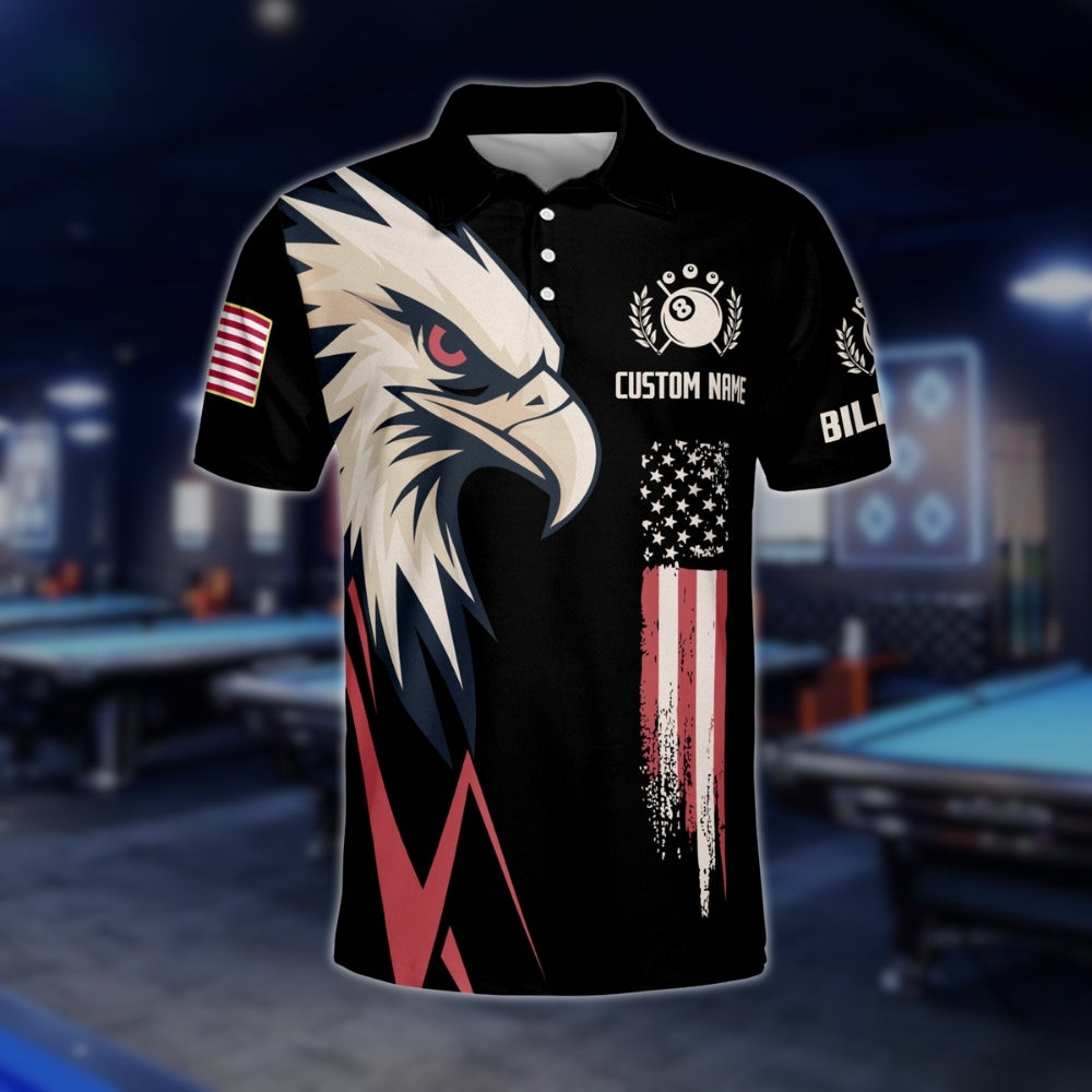 Custom Eagle Billiard Men Polo Shirt, Custom Patriotic Eagle Pool Billiard Team Shirts BLD0257