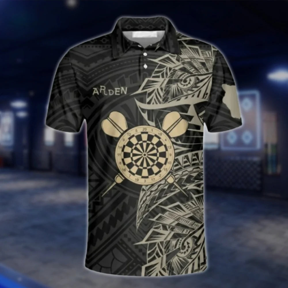 Crazy Grandmaz Custom Tribal Black Beige Darts Polo Shirt For Men, Custom Tribal Dart Shirts DAT0462