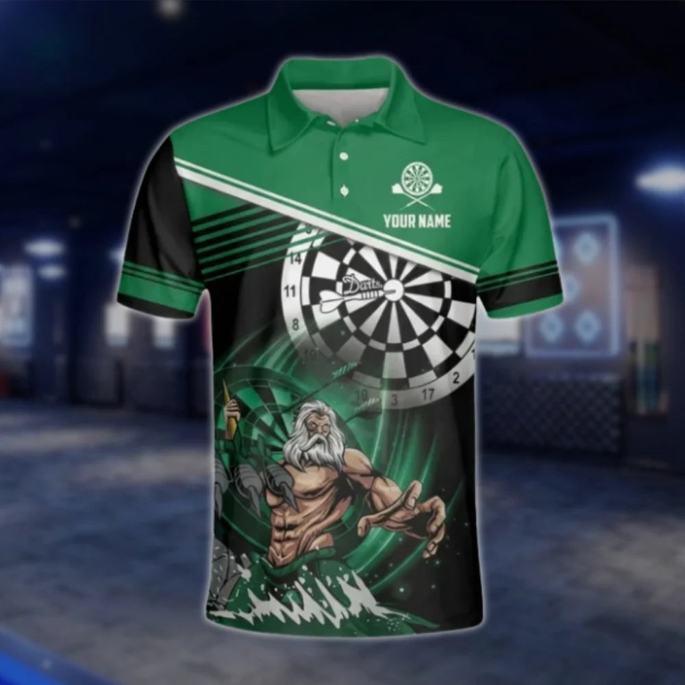 Personalized Poseidon Men's Green Dart Polo Shirt, Custom Team Dart Shirts DAT0276