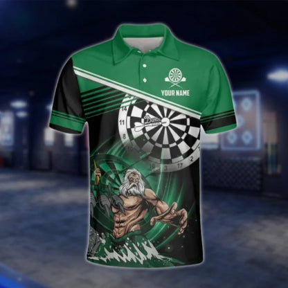 Personalized Poseidon Men's Green Dart Polo Shirt, Custom Team Dart Shirts DAT0276