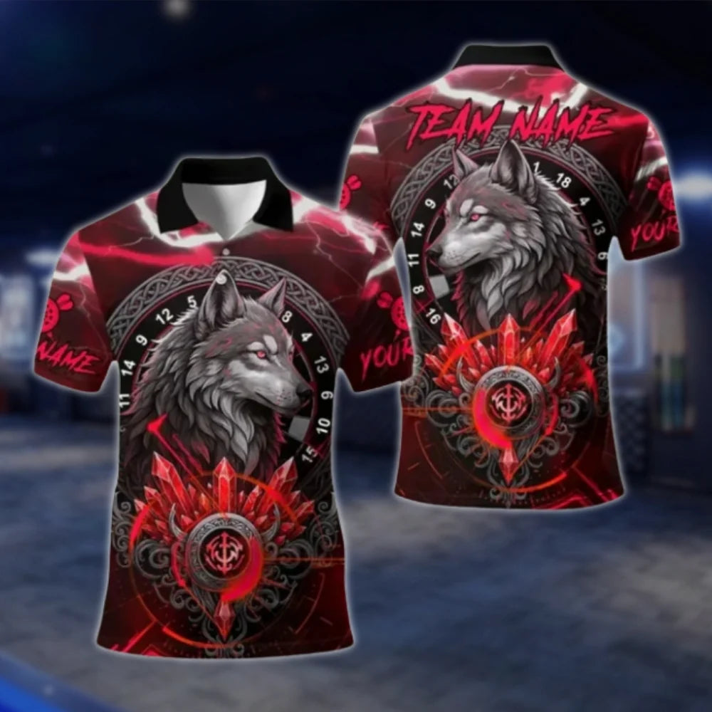 Custom Wolf Cyan Dart Mens Polo Shirt, Custom Wolf Dart Team Shirts DAT0364