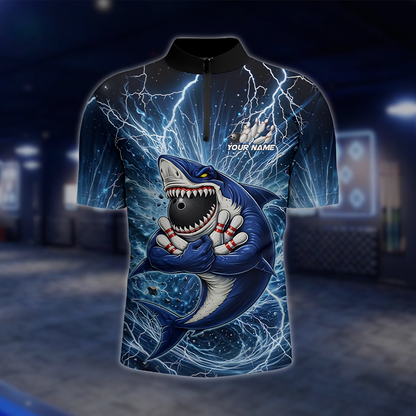 Custom Shark Blue Thunder Bowling Jersey For Men, Custom Shark Team Bowling Shirt BZ0892 BOW0051