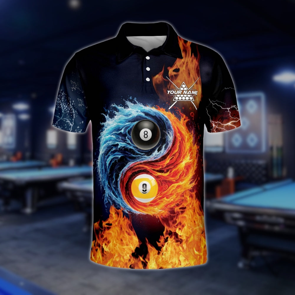 Custom Flame Water 8 Ball And 9 Ball Billiard Polo Shirt Men, Custom Flame Billiard Team Shirts BLD0004