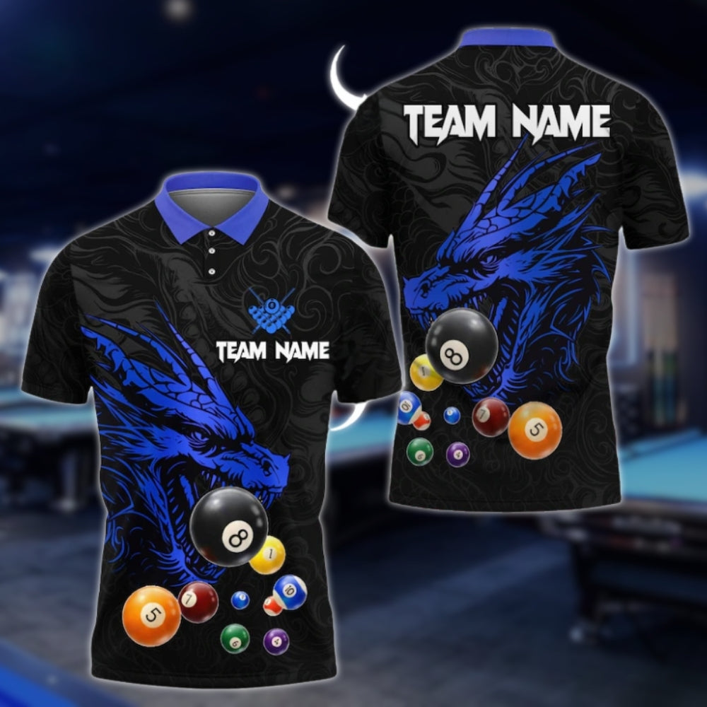Custom Dragon Black And Yellow Billiard Men Polo Shirt, Custom Dragon Billiard Shirts For Team BLD0155
