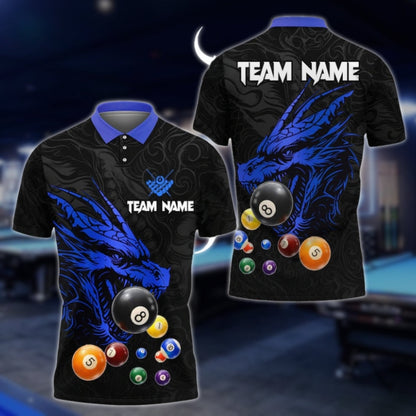 Custom Dragon Black And Yellow Billiard Men Polo Shirt, Custom Dragon Billiard Shirts For Team BLD0155