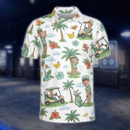 Custom Face Tropical Golf Polo Shirts For Men, Custom Photo Funny Golf Shirts GOF0228