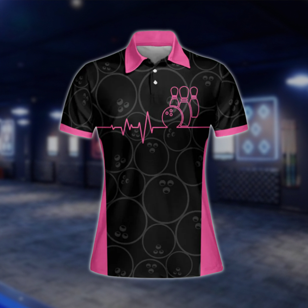 Custom Women's Black And Pink Polo Bowling Team Shirts, Custom Team Bowling Shirt Womens BW0057 BOW0430