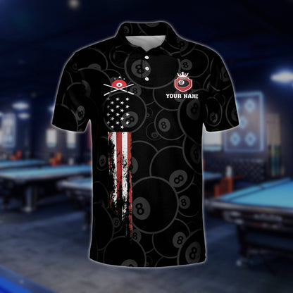 Custom Black 8 Ball Billiard Polo Shirt For Men, Custom 8 Ball Pool Team Shirts BLD0189